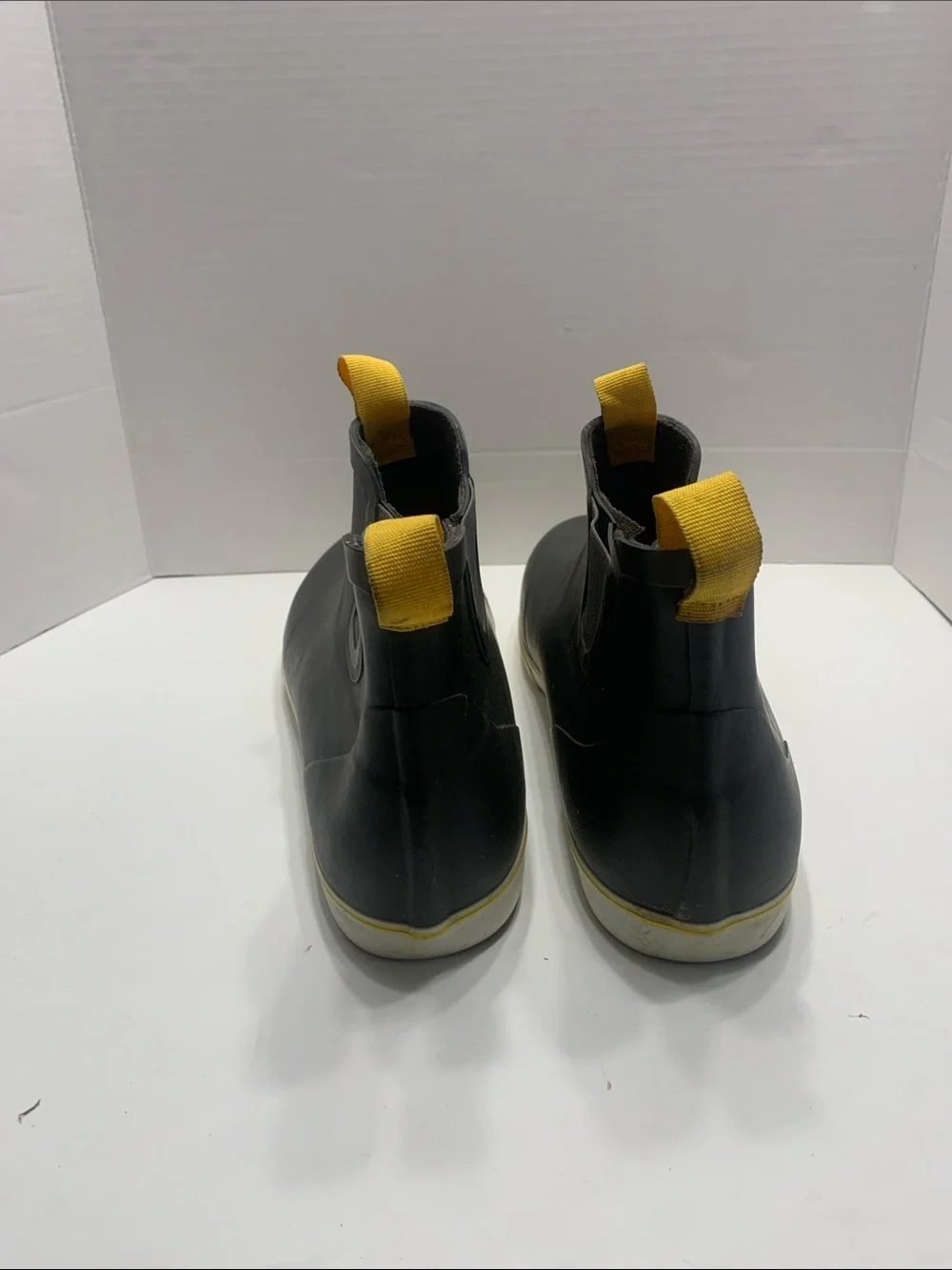 Men's Black Rain & Snow Chelsea Boots with Yellow Pull Tabs ocean cost